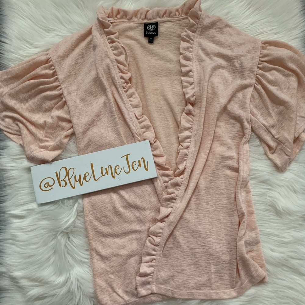 Nwot Bobeau Ruffle Front Open Flutter Sleeve Cardi - image 2